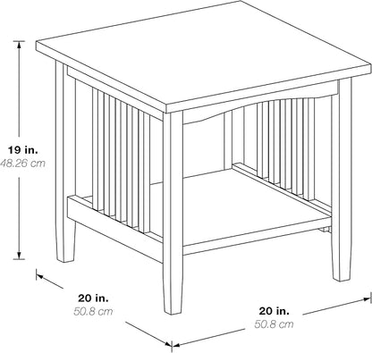 OSP Home Furnishings Sierra End Table with Lower Storage Shelf and Mission Style Side Panels, Ash Brown