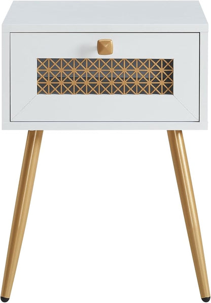 Modern Style Side Table, End Table with Drawer for Living Room, Square Wooden Small Nightstand, White
