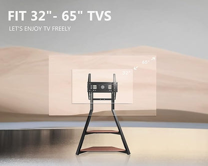 FITUEYES Design Corner TV Stand for 32 43 50 55 65 Inch TVs, Small Spaces Floor TV Stand Rolling TV Cart for LCD/LED Flat Curved Screens, Modern Living Room Television Stands, Eiffel Series, Walnut