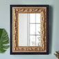 Small French Antique Mirror, 14”x11” Black Vintage Table Mirror for Vanity with Handmade Aging Foil Flower Petal Carvings Wooden Frame (Black and Gold, 14”x11”)
