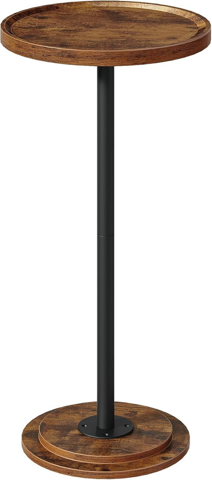 Small Round Side Table, Drink Table for Small Spaces, Pedestal Cocktail Table, Thickened Base, for Living Room, Bedroom, Office, Rustic Brown and Black TBZ30BF