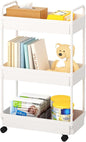 3-Tier Storage Cart，Shelf Organizer Mobile Shelving ，Utility Rolling Cart，Multifunction Movable Storage Organizer with Lockable Wheels,White