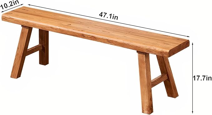 47.2in Wood Bench Indoor – Rustic Farmhouse Entryway Bench, Skinny Bench Design, Made of Extra-Thick Solid Wood, Perfect for Dining Room, Hallway, or End of Bed