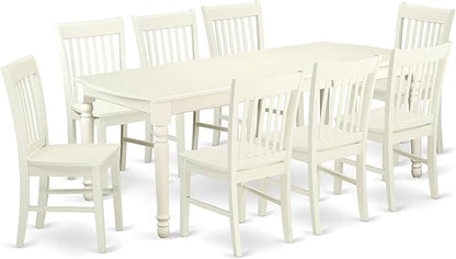 East West Furniture DONO9-LWH-W 9 Piece Dining Table Set Includes a Rectangle Dinner Table with Butterfly Leaf and 8 Dining Room Chairs, 42x78 Inch, Linen White