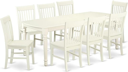 East West Furniture DONO9-LWH-W 9 Piece Dining Table Set Includes a Rectangle Dinner Table with Butterfly Leaf and 8 Dining Room Chairs, 42x78 Inch, Linen White