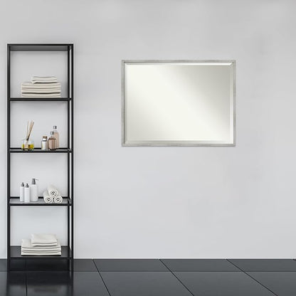 Amanti Art White Bathroom Mirror for Over Sink, 31x41 Shiplap White Narrow Rectangle Vanity Mirror, X-Large Cottage Wood Frame, Hangs Horizonally and Vertically, Bathroom Wall Decor, Beveled Edge