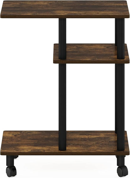 Furinno Turn-N-Tube C Shaped Side Table with Casters, Amber Pine/Black