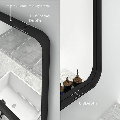 60x40 Inch Black Metal Framed Bathroom Mirror for Wall, Large Rounded Rectangle Mirror, Matte Black Bathroom Vanity Mirror, Anti-Rust, Shatterproof, Hangs Horizontally or Vertically