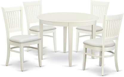 East West Furniture BOVA5-LWH-C 5 Piece Dinette Set for 4 Includes a Round Kitchen Table and 4 Linen Fabric Upholstered Dining Chairs, 42x42 Inch, Linen White