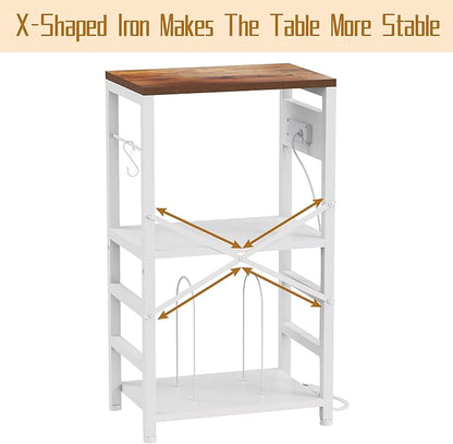 End Table with LED Light,Record Player Stand with Charging Station,Vinyl Records Storage,Turntable Stand Albums Storage for Music Room Studio-Industry White