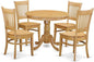 East West Furniture ANVA5-OAK-W 5 Piece Dining Set Includes a Round Dining Room Table with Pedestal and 4 Wood Seat Chairs, 36x36 Inch, Oak