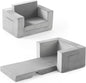 Kids Couch, 2-in-1 Toddler Chair Comfy 1-3 Years Old, Convertible Kids Chair, Toddler Couch That Fold Out, Kid Lounge Chairs for Boys and Girls, Soft Coral Fleece, Grey