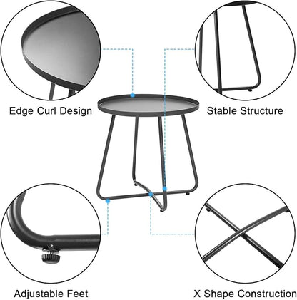 Dia.17.7ins Steel Round Coffee Table, Steel Tray Table, Side Table, Outdoor and Indoor Use, Weather Resisitant, Patio, Balcony, Garden, Backyard (Grey)