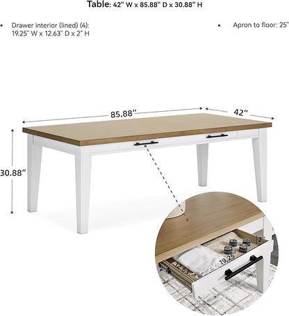 Signature Design by Ashley Ashbryn Casual Dining Table with 4 Felt-Lined Drawers for 8 People, White & Light Brown