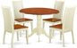 East West Furniture DLIP5-BMK-W 5 Piece Dining Room Table Set Includes a Round Kitchen Table with Dropleaf and 4 Dining Chairs, 42x42 Inch, Buttermilk & Cherry