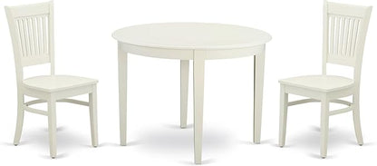 East West Furniture BOVA3-LWH-W 3 Piece Modern Dining Table Set Contains a Round Kitchen Table and 2 Kitchen Dining Chairs, 42x42 Inch, Linen White