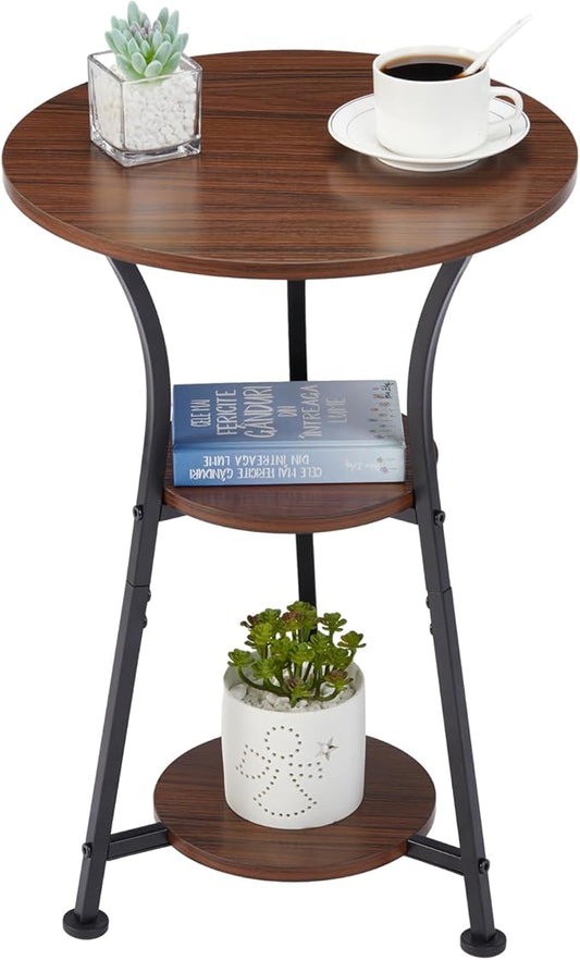 Dulcii Round Side Table for Narrow and Small Spaces,3 Tier Small Round End Table Sofa Side Table for Living Room,Small Bedside Table Round Nightstand for Bedroom