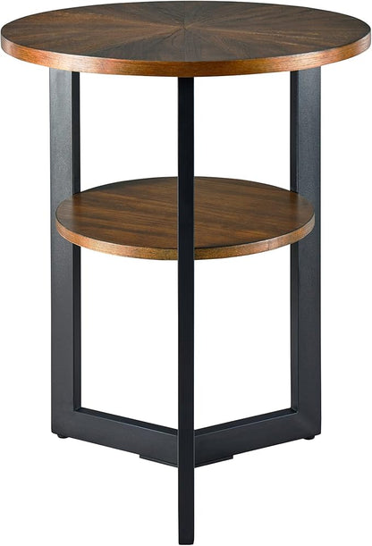MODERION Small Round End Table with Storage Shelf, Circular Solid Wood Sofa Side Metal Leg, 2-Tier Telephone Table, Nightstand, 24''H x 19.3''D for Living Room Bedroom Entryway Rustic Brown BZ1338NC