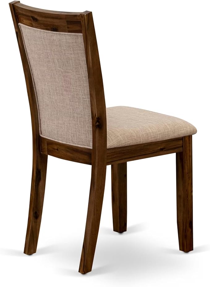 F3MZ7-50N-04 7-Pc Kitchen Table Set Includes a Pedestal Table and 6 Light Tan Polyester Dining Room Chairs with Padded Back - Antique Walnut