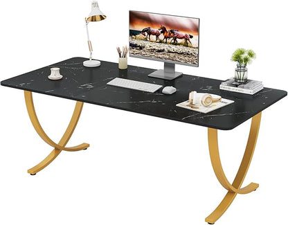 Tribesigns Executive Desk, 63” W x 31.5” D Large Office Desk, Modern Computer Desk Conference Table Meeting Room Table, Business Furniture for Home Office, Black and Gold