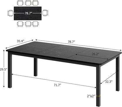GarveeHome 78.7in Industrial Dining Table for 6, Wooden Long Dinner Table with Mortise Tenon Design, Kitchen Table with Sturdy Metal Legs, for Dining Room Home Office Living Room, Black
