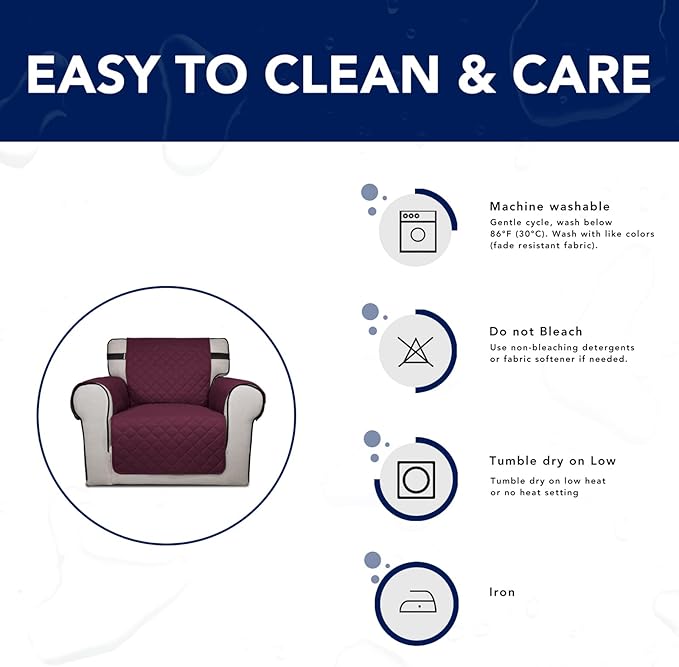 PureFit Reversible Sofa Cover Water Resistant Chair Couch Cover, Machine Washable Furniture Cover with Non-Slip Foam and Adjustable Strap for Dogs, Pets (Chair, Wine/Beige)