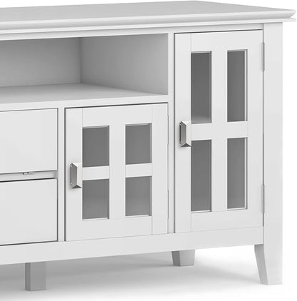 SIMPLIHOME Artisan SOLID WOOD 72 Inch Wide Contemporary TV Media Stand in White for TVs up to 80 Inches, For the Living Room and Entertainment Center