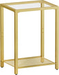 HOOBRO Side Table, 2-Tier End Table, Nightstand for Tight Spaces, Tempered Glass Bedside Table, Modern Metal Frame, for Office, Bedroom, Living Room, Study, Gold GD76BZ01
