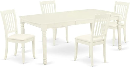 East West Furniture DODA5-LWH-C 5 Piece Modern Dining Table Set Includes a Rectangle Wooden Table with Butterfly Leaf and 4 Linen Fabric Dining Room Chairs, 42x78 Inch, Linen White