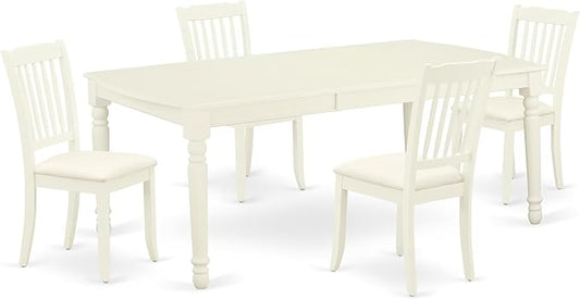 East West Furniture DODA5-LWH-C 5 Piece Modern Dining Table Set Includes a Rectangle Wooden Table with Butterfly Leaf and 4 Linen Fabric Dining Room Chairs, 42x78 Inch, Linen White