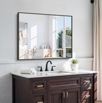 KOCUUY 30x36 Inch Large Black Wall Mounted Mirror,Aluminum Framed Decorative Rectangular Bathroom Mirror for Wall Over Sink,Vanity Mirror for Bedroom Living Room Bathroom,Functional Oversized Mirror