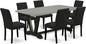 East West Furniture V697AB624-7 7 Piece Modern Dining Table Set Consist of a Rectangle Wooden Table with V-Legs and 6 Black Color Linen Fabric Upholstered Chairs, 40x72 Inch, Multi-Color