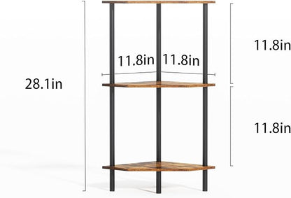 Corner Shelf Stand, Storage Standing Shelf Unit with Metal Frame, Narrow Bookshelf with LED Light Brown Plant Display Stand, Multi Unit Organizer Corner Cabinet for Bedroom, Living Room (3 Tier)