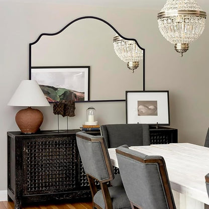 Chende Large Black Mirror, 47'' x 32'' Arched Mirror with Wooden Frame, Modern Decorative Wall Mirror for Living Room, Fireplace, Entryway