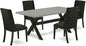 East West Furniture X697FL624-5 5 Piece Kitchen Table & Chairs Set Includes a Rectangle Dining Table with X-Legs and 4 Black Linen Fabric Parson Dining Chairs, 40x72 Inch, Multi-Color