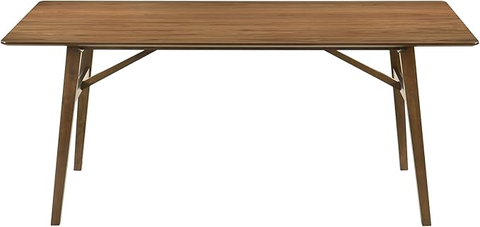 Armen Living Channell Mid Century Modern 7 Piece Walnut Wood Dining Table Set with Blue Fabric