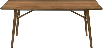 Armen Living Channell Mid Century Modern 7 Piece Walnut Wood Dining Table Set with Blue Fabric