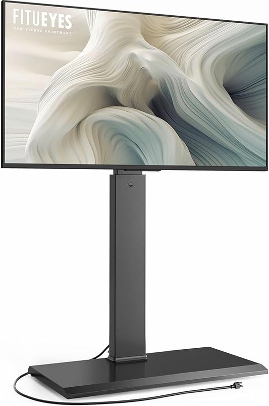 FITUEYES Floor Swivel TV Stand with Power Outlet for 32-65 Inch TVs, Floor TV Stand with Mount Height Adjustable with Iron Base, Hold Up to 88lbs, Space Saving for Bedroom, Living Room