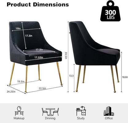 Velvet Dining Chairs Set of 2, Furniture Collection Modern Contemporary Upholstered with Polished Gold Metal Legs(Black)