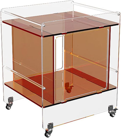 Transparent Acrylic Mobile Side Table with Wheels - Multifunctional Storage & Stylish Home Decor (Orange)