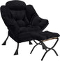 Lazy Chair with Folding Ottoman Modern Large Accent Chair,Contemporary Lounge Leisure Sofa Chair with Armrests Upholstered Sofa Armchair Reading Chair for Bedroom,Dorm & Office(Black-f)