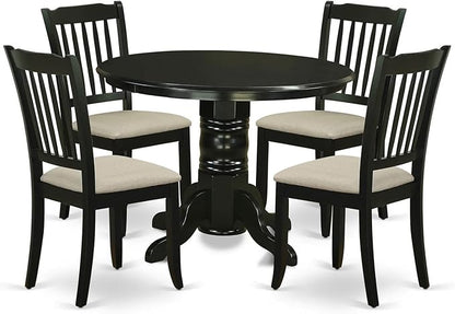 East West Furniture SHDA5-BLK-C 5 Piece Dinette Set for 4 Includes a Round Kitchen Table with Pedestal and 4 Linen Fabric Kitchen Dining Chairs, 42x42 Inch, Black