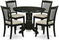East West Furniture SHDA5-BLK-C 5 Piece Dinette Set for 4 Includes a Round Kitchen Table with Pedestal and 4 Linen Fabric Kitchen Dining Chairs, 42x42 Inch, Black