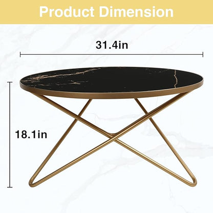 HLR Round Coffee Table with Black Faux Marble Top