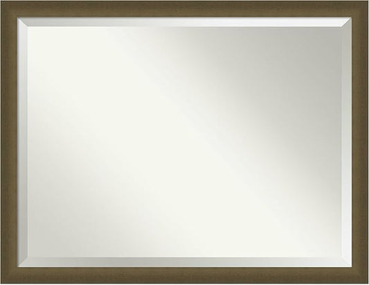 Amanti Art Bronze Bathroom Mirror for Over Sink, 34x44 Blaine Light Bronze Narrow Rectangle Vanity Mirror, X-Large Modern Contemporary Frame, Hangs Horizonally and Vertically, Bathroom Wall Decor