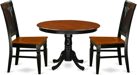 East West Furniture HLWE3-BCH-W 3 Piece Dining Room Table Set Contains a Round Kitchen Table with Pedestal and 2 Dining Chairs, 42x42 Inch, Black & Cherry