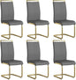 Modern Dining Chairs Set of 6,High Back Grey Kitchen Chairs,Faux Leather Side Chair with Gold Plated Metal Legs,Easy to Clean Upholstered Dining Chairs,Ideal for Living Room(Gold Leg)