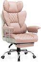 COMHOMA Big and Tall Office Chair, High Back Leather Gaming Chair with Footrest, Executive Ergonomic Office Chairs with Pocket Spring Lumbar Support and with Outward Fixed Soft Armrests
