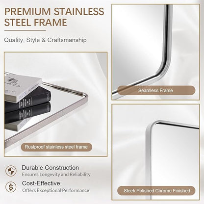 ANDY STAR 36x36 Inch Chrome Mirrors for Bathroom, Chrome Square Bathroom Vanity Mirror, Rounded Mirror, Anti-Rust SUS304, Seamless Tube Metal Frame, 1’’ Deep Wall Mounted Vertically/Horizontal