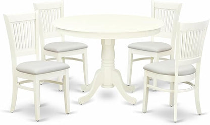 East West Furniture HLVA5-LWH-C 5 Piece Kitchen Table Set for 4 Includes a Round Dining Room Table with Pedestal and 4 Linen Fabric Upholstered Dining Chairs, 42x42 Inch, Linen White